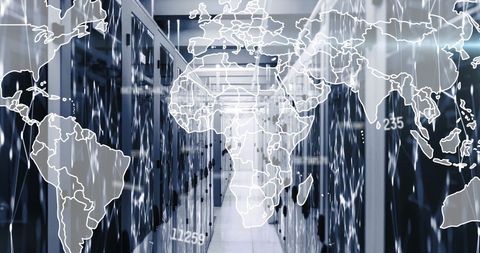 Global Networking in Modern Data Center with World Map Overlay - Download Free Stock Images Pikwizard.com