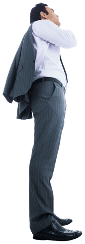 Businessman Adjusting Suit on Transparent Background