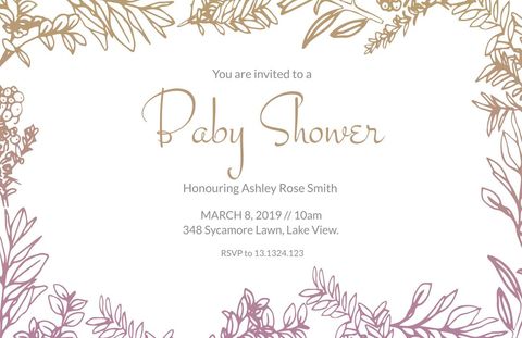 Elegant Baby Shower Invitation with Botanical Illustrations - Download Free Stock Templates Pikwizard.com