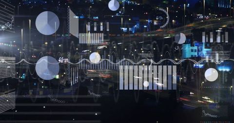 Data Overlays and Light Trails on Bustling Nighttime Highway