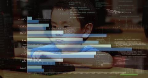 Education technology in schools: young student engaging with statistical data