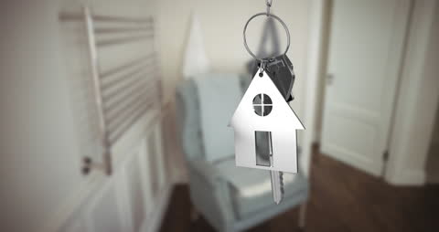 House Key, Keychain in Modern Interior Background