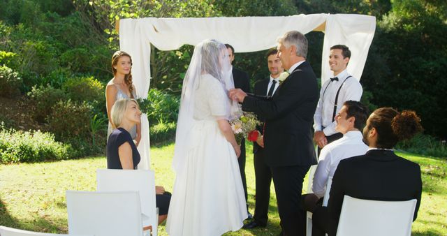 Outdoor Garden Wedding Ceremony with Bride and Groom - Download Free Stock Images Pikwizard.com