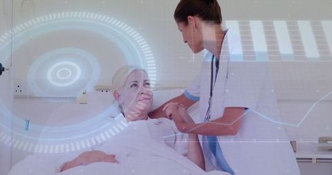 Healthcare Technology: Nurse Assisting Hospitalized Patient with Digital Interface
