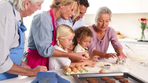 Multi-Generational Family Baking at Home