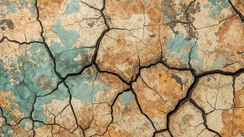 Cracked earthquake texture with mosaic pattern and mineral stains