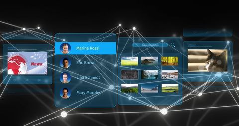 Digital network icons displaying data connections on black background