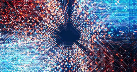 Abstract Glowing Circuit Board Design with Dynamic Light Effects - Download Free Stock Images Pikwizard.com