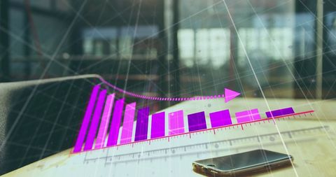 Virtual Data Analytics Display on Office Desk with Smartphone - Download Free Stock Images Pikwizard.com