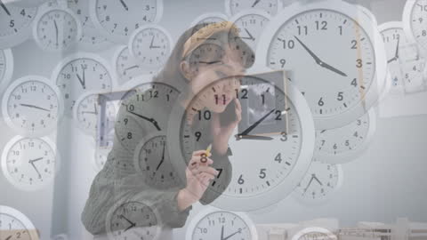 Animated Clocks with Multitasking Businesswoman Conceptualizes Deadlines