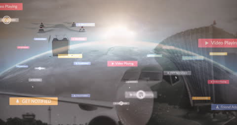 Digital Interface Over Earth with Drone and Media Notifications