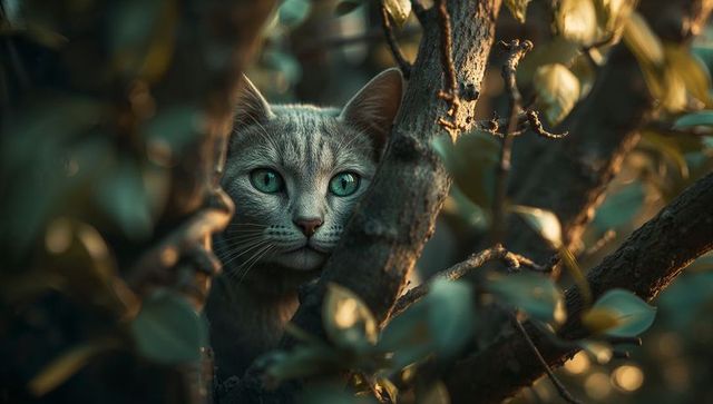 Curious Tabby Cat in Lush Garden Foliage