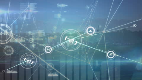 Digital Connections Over Cityscape with Data Interface