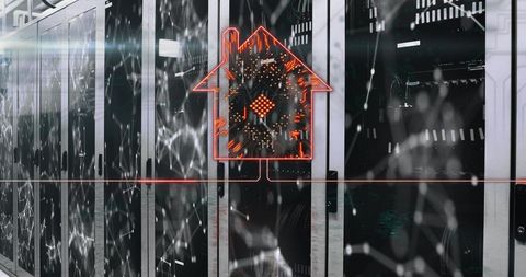 Data Processing Concept with Circuit House Graphic in Server Room - Download Free Stock Images Pikwizard.com