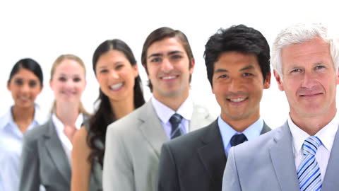 Diverse Business Team Standing in a Single Line Smiling
