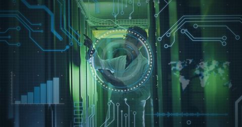 Asian IT Engineer Analyzing Server Room with Digital Interface - Download Free Stock Images Pikwizard.com
