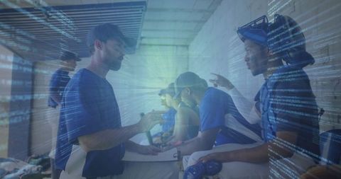 Coach inspiring baseball team in digital sports execution