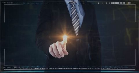 Businessman Interacting with Futuristic Interface Touchscreen