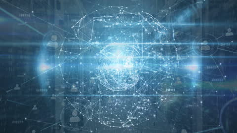 Global Digital Network Overlaid on Server Room