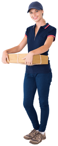 Smiling Delivery Woman Holding Box on Transparent Background - Download Free Stock Videos Pikwizard.com