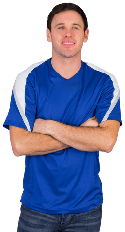 Smiling Football Fan in Blue Jersey Transparent Background
