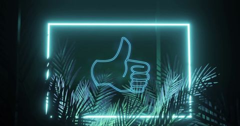 Neon Thumbs Up Icon with Tropical Leaves - Download Free Stock Images Pikwizard.com