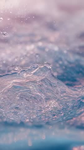 Pastel Macro Water Droplet Splash Creating Crown Jets Ripples in Vertical Slow Motion Video