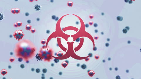 Covid-19 Cells Animation with Warning Symbol