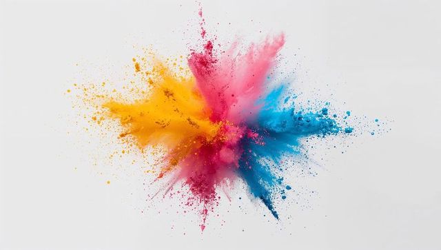 Dynamic burst of colorful powder explosion on white background