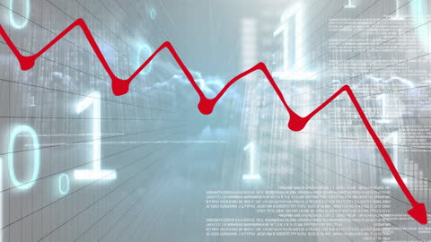 Digital Red Graph on Binary Code Background Suggests Decline