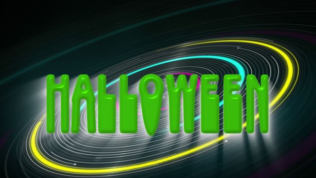 Text glowing amidst circular neon animations provides a vibrant and modern backdrop. Ideal for Halloween party invitations, event promotions, or digital greetings for Halloween celebrations. Eye-catching and contemporary design makes this excellent for multimedia presentations.