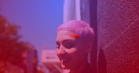 Colorful Portrait of Smiling Woman With Pink Hair - Download Free Stock Images Pikwizard.com