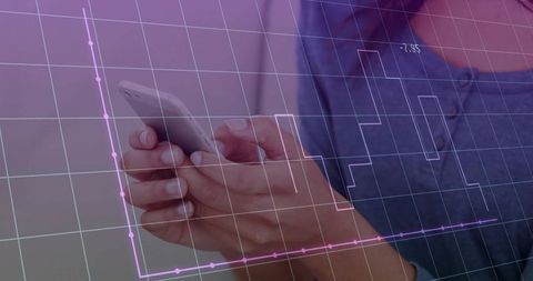 Businesswoman Engaging with Smartphone and Virtual Financial Charts