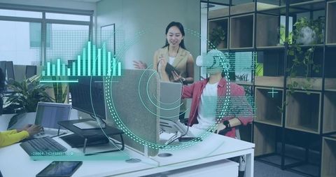 Coworkers Using VR for Data Exploration in Modern Office