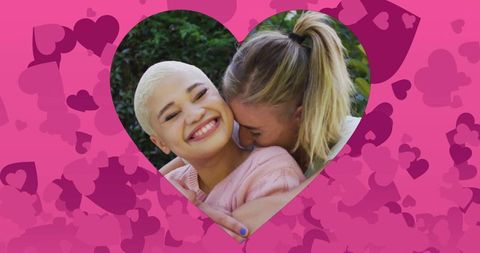 Loving Couple Embracing Against Heart Texture Background