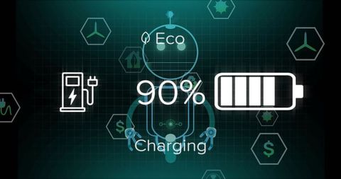 EV Charging HUD Display Showing 90% Battery Eco Mode Neon Tech Dashboard Interface