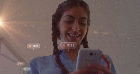 Young woman engaged with social media notifications