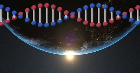 Digital DNA Strand and Earth Sunrise Interconnected Future Concept