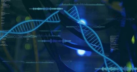 Glowing Cyan DNA Helix Twisting in Futuristic Bioinformatics and Genomics Visualization