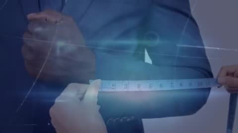 Tailor Measuring Suit Arm with Futuristic Tech Overlays