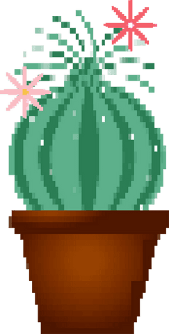 Pixel Art Cactus with Colorful Flowers on Transparent Background