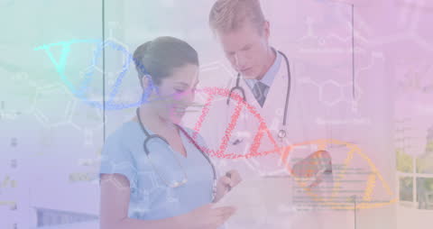 Medical Professionals Analyzing DNA Data Visualizations