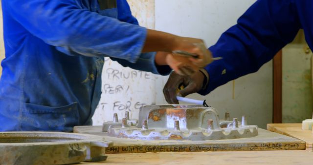 Workers Collaborating on Mechanical Project in Workshop - Download Free Stock Images Pikwizard.com