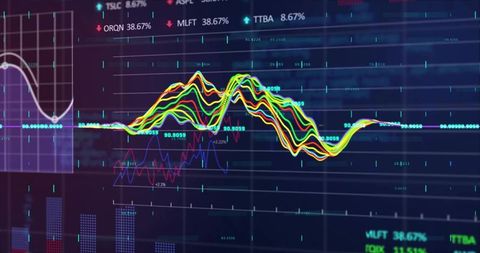 Vibrant Waveform Analysis on Futuristic Trading Screen