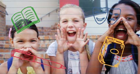 Diverse Schoolchildren Celebrating Learning on Steps