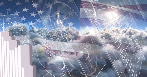 American Flag Overlay with Financial Data and Technology Themes - Download Free Stock Images Pikwizard.com
