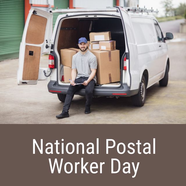 National Postal Worker Day Celebration with Happy Delivery Man and Van - Download Free Stock Templates Pikwizard.com