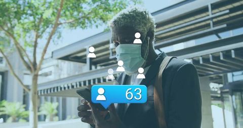 Professional man outdoors checking follower count on smartphone