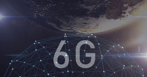6g network hologram over earth with geodesic node grid showing future connectivity
