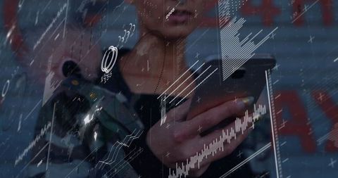 Woman with Smartphone Analyzing Digital Data in Urban Environment